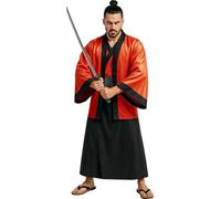 FIESTAS GUIRCA | Disfraz de Samurai Japonés para Hombre (52-54/L) - Kimono, Vestido y Cinturón - Disfraces de Guerrero Oriental para Halloween, Carnaval y Fiestas Temáticas - Adulto - Rojo y Negro
