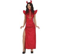 FIESTAS GUIRCA Disfraz de Sexy Diablesa - Vestido Rojo Largo con Abertura en la Pierna y Diadema Cuernos de Diablo - Disfraz Halloween Mujer Talla 36-38 S
