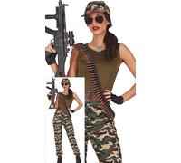 FIESTAS GUIRCA Disfraz de Soldado Guerrera Mujer - Disfraz de Combatiente del Ejército - Disfraces Militares Verdes para Mujer Talla L