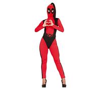 FIESTAS GUIRCA Disfraz de Super Antiheroína - Mono Rojo Negro con Cinturón y Capucha para Mujer Adulta Talla L 42-44