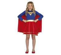 FIESTAS GUIRCA Disfraz de Super Heroína Niña - Atuendo Infantil de Super Chica con Vestido Azul y Rojo y Capa para Niñas de 5-6 Años
