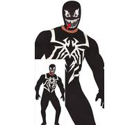 FIESTAS GUIRCA Disfraz de Superhéroe Alienígena para Hombre - Traje musculoso de Villano Negro con Estampado de araña y Capucha - Disfraces de Halloween para Hombre Talla M para Adultos