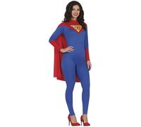 FIESTAS GUIRCA Disfraz de superhéroe para mujer, disfraz de superhéroe azul con capa roja, disfraz de carnaval para adultos y mujeres, talla M 38-40
