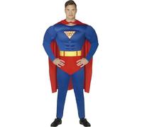 FIESTAS GUIRCA Disfraz de Superhéroe Volador - Disfraz de Héroe de Cómics con Capa Roja - Disfraz Hombre Talla S 46-48