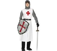 FIESTAS GUIRCA | Disfraz de Templario Medieval (14-16 Años) - Capucha, Casaca, Cinturón y Pantalón - Disfraces de Caballero para Halloween, Carnaval y Fiestas de Época - Ideal para Adolescentes