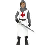 FIESTAS GUIRCA | Disfraz de Templario Medieval (14-16 Años) - Capucha, Casaca, Cinturón y Pantalón - Disfraces de Caballero para Halloween, Carnaval y Fiestas de Época - Ideal para Adolescentes