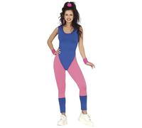 FIESTAS GUIRCA Disfraz de Traje Gimnasta Años 80 - Atuendo con Traje Azul y Rosa Instructora de Gimnasia para Mujer Adulta Talla M 38-40