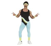 FIESTAS GUIRCA Disfraz de Traje Gimnasta Años 80 - Mono Multicolor Instructor de Gimnasia para Hombre Adulto Talla M 48-50