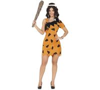 FIESTAS GUIRCA | Disfraz de Troglodita para Mujer (38-40/M) - Vestido Prehistórico - Disfraces de Cavernícola y Edad de Piedra para Carnaval y Fiestas de Disfraces - Ideal para Adultas - Naranja