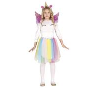 FIESTAS GUIRCA Disfraz de Unicornio Arco Iris con Alas - Atuendo Infantil Niña Incluye Vestido con Tutu Multicolor, Diadema Unicornio Dorada, Alas Rosa para Niñas de 3-4 Años