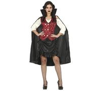 FIESTAS GUIRCA Disfraz de Vampiresa Clásica - Atuendo Rojo y Negro con Capa para Mujer Adulta Talla M 38-40