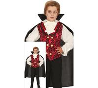 FIESTAS GUIRCA Disfraz de Vampiro con Clase para niño - Disfraz de Vampiro Borgoña Incluye Capa de Vampiro, Camisa, Chaleco y Pantalones - Disfraces de Halloween para niños de 7 a 9 años