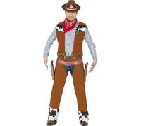 FIESTAS GUIRCA | Disfraz de Vaquero Adulto (52-54/L) - Camisa, Chaleco y Pantalón - Disfraces del Viejo Oeste, Cowboy y Texas para Halloween, Carnaval y Fiestas de Disfraces - Hombre - Marrón y Azul