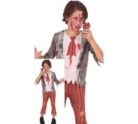 Fiestas Guirca Disfraz Zombi Escolar Uniforme rojo para niño 10 a 12 años