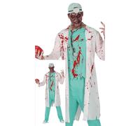 FIESTAS GUIRCA | Disfraz Doctor Zombie Adulto (48-50/M) - Bata, Camiseta y Pantalón - Disfraces de Médico y Enfermero para Halloween, Carnaval y Fiestas de Zombies - Ideal para Adultos - Azul y Blanco