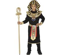 FIESTAS GUIRCA | Disfraz Egipcio Infantil (7-9/Años) - Túnica, Pantalón, Cinturón, Cuello y Tocado para Niños - Disfraces de Faraón y Antiguo Egipto para Halloween y Carnaval - Negro y Oro