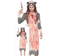 FIESTAS GUIRCA | Disfraz de Enfermera Muerta (38-40/M) - Vestido y Tocado para Adultas - Disfraces de Doctores y Enfermeras para Halloween, Carnaval y Fiestas de Terror - Gris y Beis