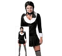 FIESTAS GUIRCA | Disfraz Escolar Gótica Mujer Adulta - Vestido Negro | Cuello Blanco | Mangas Largas | Falda de Tablas | Poliéster | Talla 36-38 | Halloween, Carnaval, Fiestas