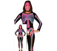 FIESTAS GUIRCA | Disfraz Esqueleto Neón Mujer - Mono Largo - Talla M | Diseño Multicolor Llamativo | Manga Larga | Corte Ceñido | Tejido Ligero | Halloween, Carnaval