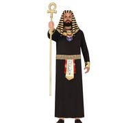 FIESTAS GUIRCA Disfraz Faraón Dorado Rey de Egipto Hombre - Toga Egipcia Negra y Dorada Disfraz Hombre Talla XL 56-58