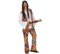 FIESTAS GUIRCA | Disfraz Flower Hippie Adulto (52-54/L) - Camiseta, Diadema y Pantalón - Disfraces de los Años 60 y 70 para Halloween, Carnaval y Fiestas Temáticas - Ideal para Hombres - Multicolor