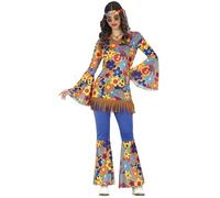 FIESTAS GUIRCA | Disfraz Flower Hippie Mujer (38-40/M) - Camiseta, Diadema y Pantalón - Disfraces de los 60s y 70s para Halloween, Carnaval y Fiestas Temáticas - Ideal para Adultas - Multicolor