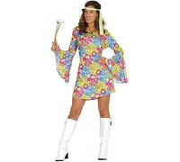 Fiestas Guirca Disfraz Flower Power Hippie Mujer – Vestido y cinta – Talla L (42-44)