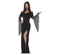Fiestas Guirca – Disfraz Madre de Familia Gótica – Vestido negro largo elegante Mujer talla L 42-44