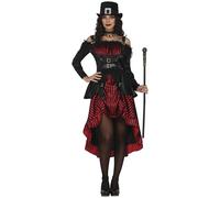 FIESTAS GUIRCA | Disfraz Gothic Woman Adulta (38-40/M) - Vestido - Disfraces de Steampunk, Halloween y Carnaval para Fiestas de Disfraces - Ideal para Mujeres - Negro y Rojo