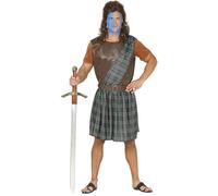 FIESTAS GUIRCA | Disfraz Guerrero Escocés Adulto (48-50/M) - Banda, Camiseta, Chaleco, Cinturón y Falda - Disfraces Medievales para Halloween, Carnaval y Fiestas de Disfraces - Hombre - Marrón y Verde
