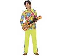 FIESTAS GUIRCA | Disfraz Hippie Boy Infantil (7-9 años) - Camisa y Pantalón - Disfraces Retro y Flower Power para Halloween, Carnaval y Fiestas Temáticas - Ideal para Niños - Verde y Multicolor