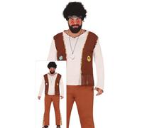 FIESTAS GUIRCA | Disfraz Hippie Flower Adulto (54-56/XL) - Camisa, Chaleco, Cinta para la Cabeza y Pantalón - Disfraces de Años 60 y Estilo Retro para Fiestas de Disfraces y Carnaval - Hombre - Marrón