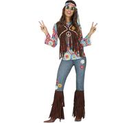 Fiestas Guirca Disfraz Hippie Mujer Conjunto Flower Power Años 70 Talla S 36-38