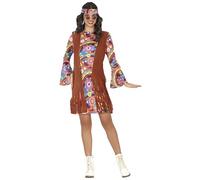 FIESTAS GUIRCA | Disfraz Hippie Mujer (42-44/L) - Vestido y Diadema - Disfraces de los Años 60 y 70 para Halloween, Carnaval y Fiestas Temáticas - Ideal para Adultas - Multicolor
