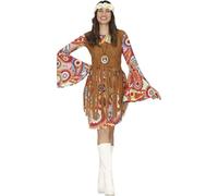 FIESTAS GUIRCA | Disfraz Hippie Mujer (44-46/XL) - Chaleco y Vestido - Disfraces de Años 60 y 70 para Fiestas Temáticas, Carnaval y Halloween - Ideal para Adultas - Marrón y Multicolor