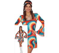 FIESTAS GUIRCA Disfraz Hippie Psicodélico Mujer - Vestido Hippie Corto Años 70 con Diadema Hippie - Disfraces Disco Años 60 para Mujer Talla S