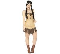 FIESTAS GUIRCA | Disfraz India Miwok Adulta (36-38/S) - Vestido y Cinta para la Cabeza - Disfraces de Indígena, Nativa Americana para Halloween, Carnaval y Fiestas de Disfraces - Mujer - Beis y Marrón