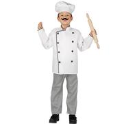 FIESTAS GUIRCA Disfraz infantil de Chef Estrella, incluye chaqueta de cocinero y gorro de panadero, color blanco y pantalón - Disfraz de panadero para niños y niñas, disfraz de cocinero para carnaval
