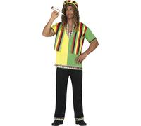 FIESTAS GUIRCA | Disfraz Jamaicano Adulto (52-54/L) - Camiseta, Chaleco, Pantalón y Sombrero - Disfraces de Rastafari y Marihuana para Despedidas de Soltero, Carnaval y Fiestas de Disfraces - Hombre