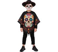 FIESTAS GUIRCA | Disfraz Katrina Poncho Infantil (7-9 Años) - Poncho para Niños y Niñas - Disfraces de Halloween, Día de Muertos y Oktoberfest - Ideal para Fiestas de Disfraces - Negro