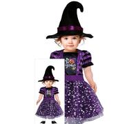 FIESTAS GUIRCA | Disfraz Mi Primera Bruja Bebé (18-24/Meses) - Sombrero y Vestido - Disfraces de Brujita para Halloween, Carnaval y Fiestas de Disfraces - Ideal para Bebés Niñas - Morado y Negro
