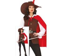 FIESTAS GUIRCA Disfraz Mosquetera Rojo Mujer - Disfraces Mujer con Gorro Mosquetero Talla S