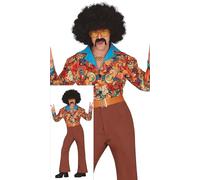 FIESTAS GUIRCA Disfraz para hombre Flower Power Disco - Conjunto para hombre de los años 70 in amisa de flores y pantalón acampanado - Disfraz hippie de los años 60 para hombre Talla L