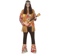 FIESTAS GUIRCA | Disfraz Peacemaker Adulto (48-50/M) - Camiseta, Chaleco y Pantalón - Disfraces de Hippie para Fiestas de Disfraces, Halloween y Carnaval - Ideal para Hombres - Marrón y Multicolor