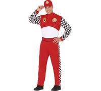 FIESTAS GUIRCA | Disfraz Piloto de Carreras Adulto - Mono y Gorra - Rojo M | Set 2 Piezas | Emblemas Impresos | Talla 48-50 | Poliéster Ligero | Carnaval, Halloween, Fiesta de Disfraces