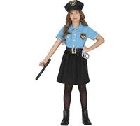 Fiestas Guirca Disfraz Policía Elegante niña - Uniforme azul claro con vestido y gorro - 7-9 años