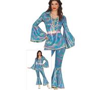 FIESTAS GUIRCA Disfraz Reina Discoteca Mujer - Azul Metálico Conjunto Años 70 - Disfraces Años 60 Brillantes para Mujer Talla L