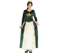 FIESTAS GUIRCA | Disfraz Reina Medieval Mujer Adulta - Verde y Crema | Vestido Largo Elegante | Flor de Lis | Ribetes Dorados | Poliéster Ligero | Carnaval, Halloween, Fiestas de Disfraces