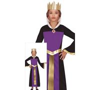 FIESTAS GUIRCA | Disfraz Reina Medieval Niña - Vestido Largo - 7-9 años | 2 Piezas | Corona Dorada | Negro y Morado | Cinturón Dorado | Halloween, Carnaval, Fiestas Temáticas, Cumpleaños