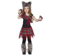 FIESTAS GUIRCA | Disfraz Scotish Wolf Girl Infantil (7-9/Años) - Capucha, Cubrebotas, Guantes y Vestido - Disfraces de Lobo para Halloween y Fiestas de Disfraces - Ideal para Niñas - Negro y Rojo